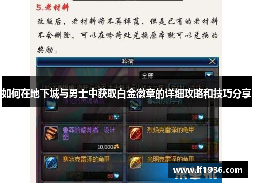 如何在地下城与勇士中获取白金徽章的详细攻略和技巧分享