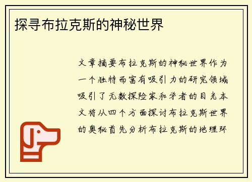 探寻布拉克斯的神秘世界